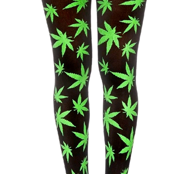 Music Legs Green Leaf Opaque Tights - Picture 1 of 3